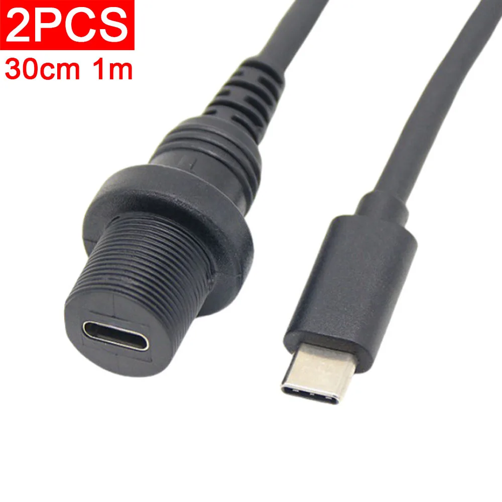 

2 шт. удлинительный водонепроницаемый кабель типа C «папа-мама» для автомобиля, корабля, панели приборной панели Type-C 3,1, кабель для передачи данных, все медь, 0,3 м, 1 м