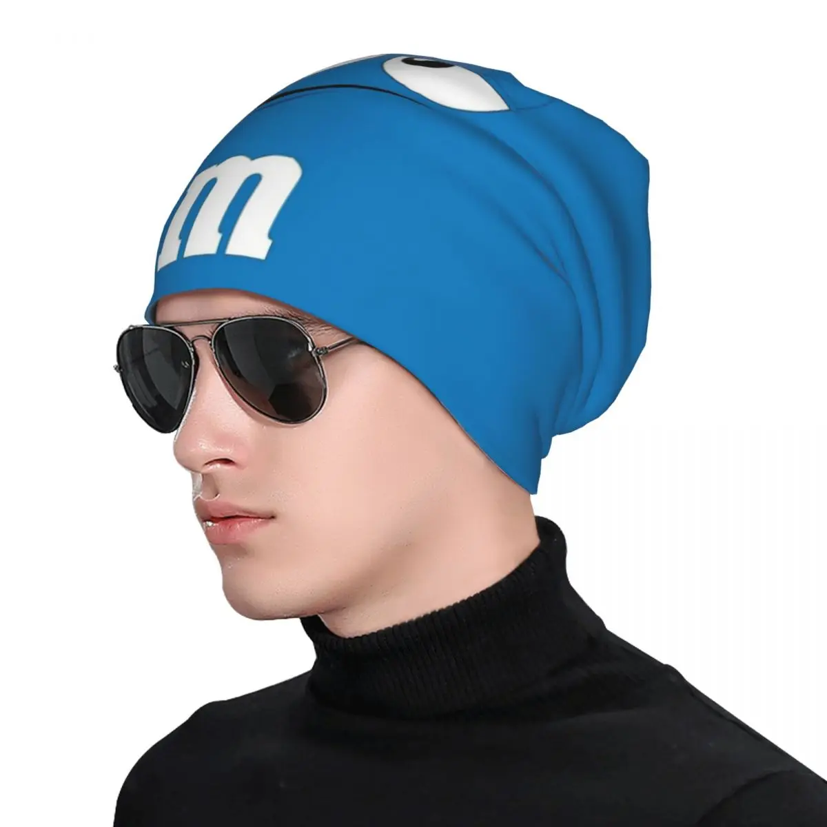 M Chocolate Skullies Beanies Caps Blue M Chocolate Face Thin Hat Autumn Spring Bonnet Hats Men Women\'s Unisex Ski Cap