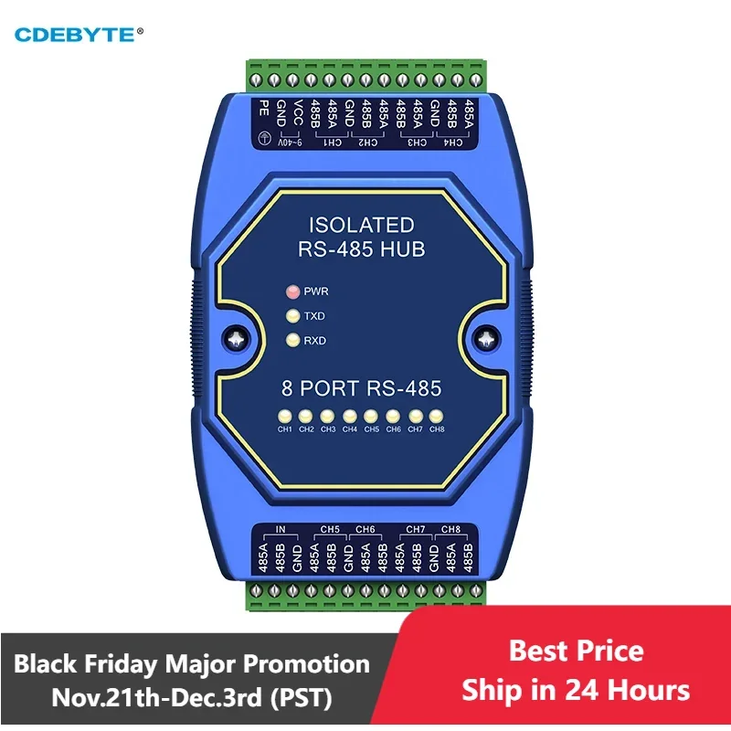 Photoelectric Isolation Industrial DC9-40V 8-way Cache RS485 Hubs CDEBYTE E810-R18 ESD Protection Power and Signal Isolation