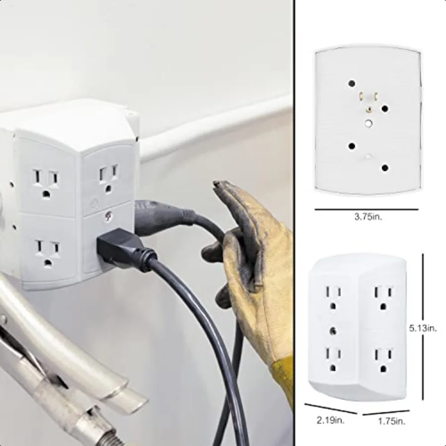 GE 6Outlet Extender 2 Pack محول الحنفية الجدارية المؤرضة منافذ متباعدة 3Prong منفذ الفاصل قابس متعدد سريع وسهل التركيب