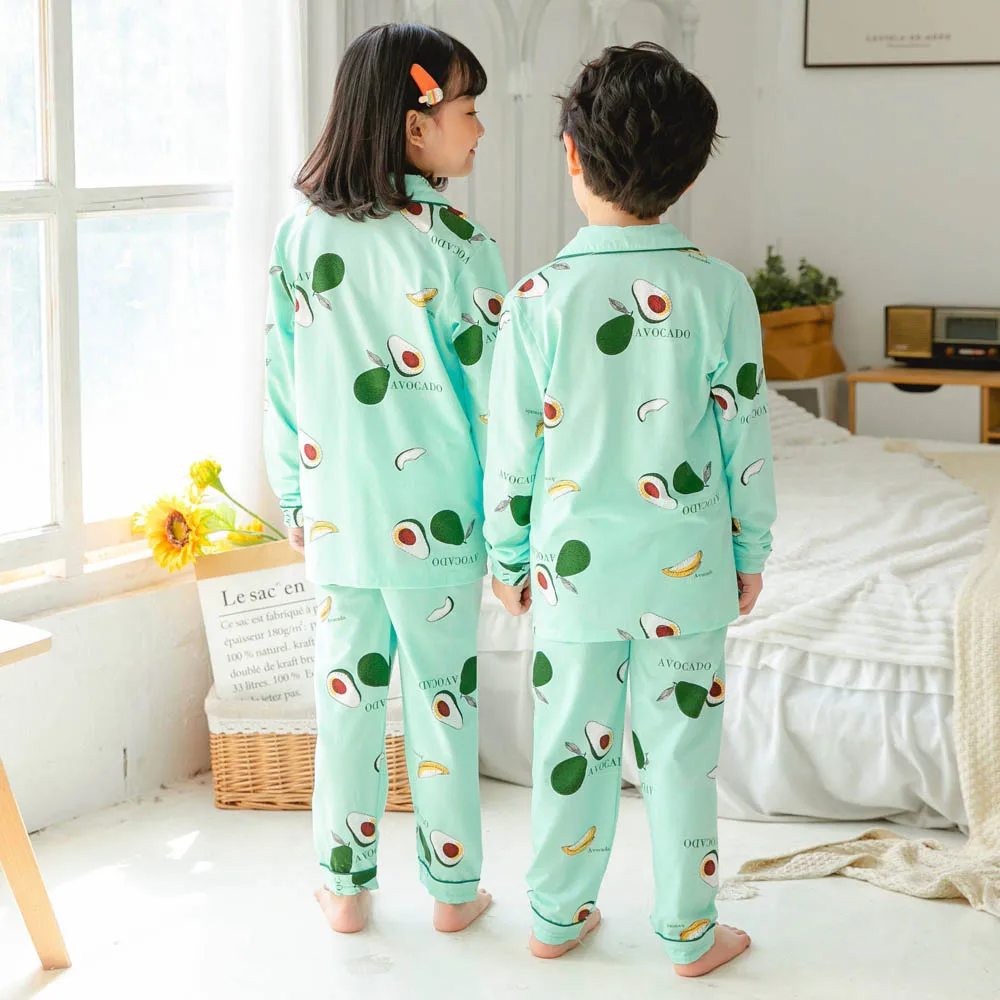 Boys Girls Pajamas Sets Kids Toddlers 2 to 3 4 5 6 7 8 9 10 11 12 Years Long Sleeves Green Avocado Children Pijamas with Buttons