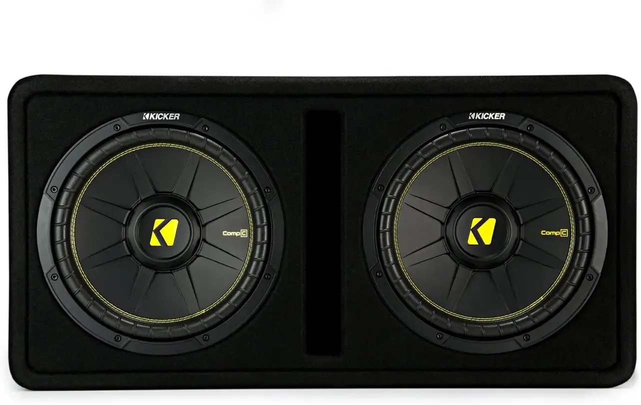 44DCWC122 Dual CompC 12" Subwoofers Vented Enclosure 2-Ohm Custom Port Design Made Of Heavy MDF Spring Loaded Speaker Terminal
