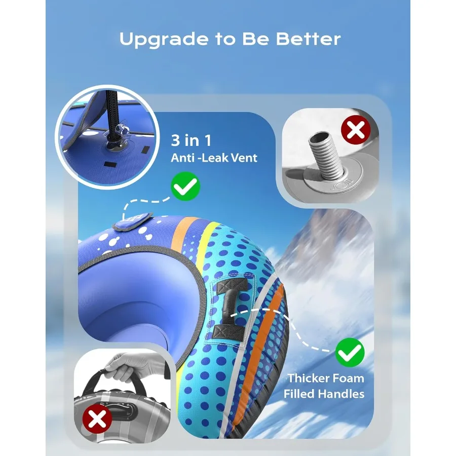 Opblaasbare sneeuwslee met sleepbare riem voor wintersport, zwaar uitgevoerd, slijtvast antivriesmateriaal, rode sneeuwbuis