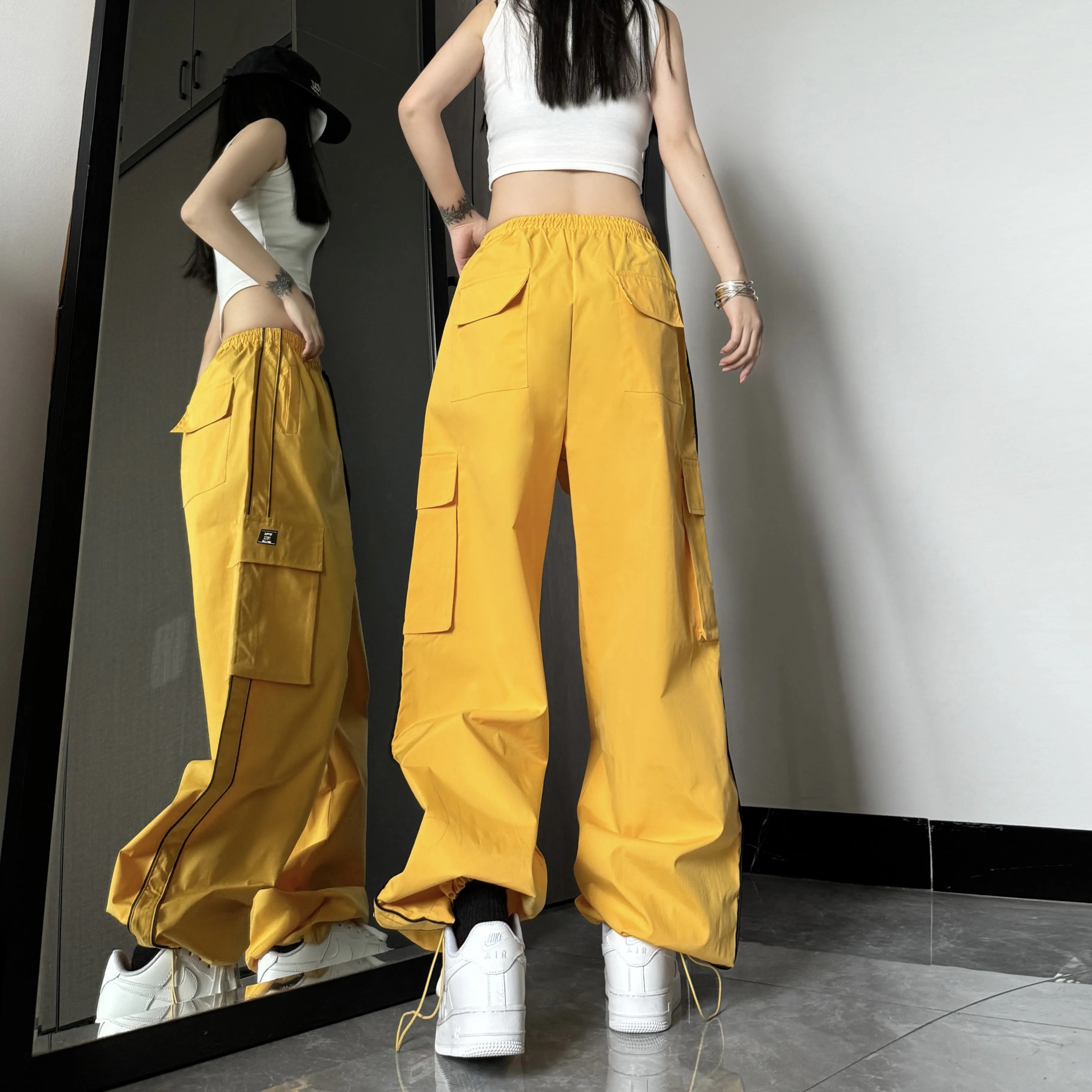 

2024 Spring/Summer Solid Color Women's Work Pants Hiphop Fashion Loose Wide Leg Pants Cool Casual Versatile Sports Trousers