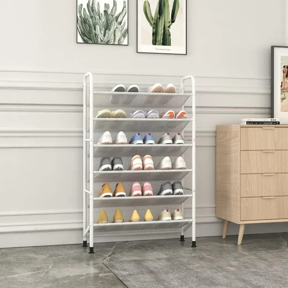 

6 Tier Shoe rack for closet Mesh fabric narrow Metal shoe racks, Space saving Small Shoe Storage Organizer Shelf for Entryway,