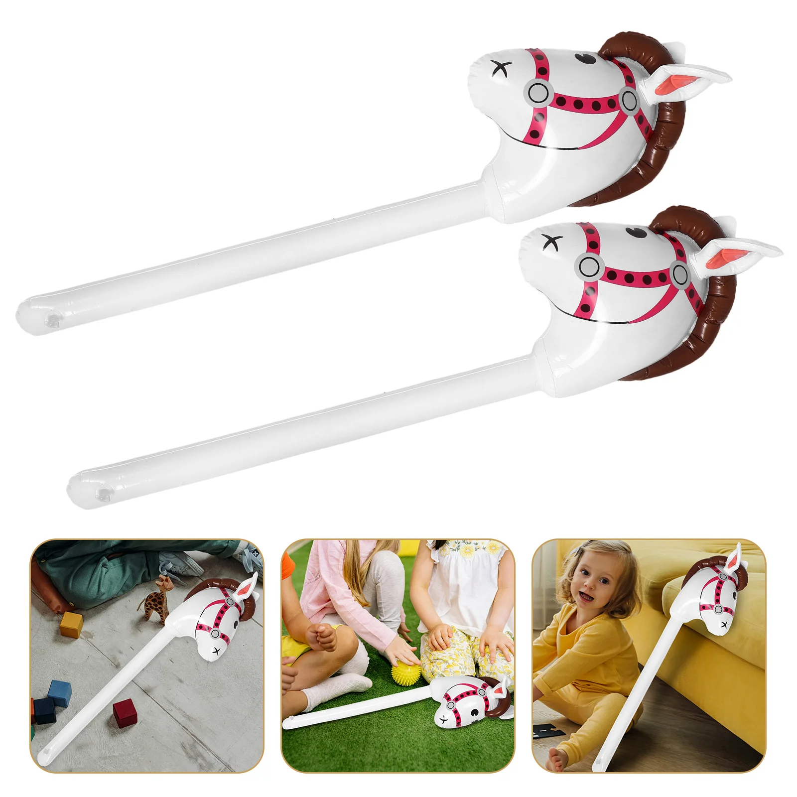 

2 Pcs Children's Inflatable Horse Head Stick Training Balloon Sticks Toy Riding Fake Xmas Ornaments