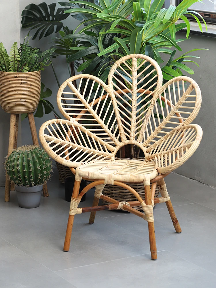 Couch Vintage Rattan Chair for Balcony Outdoor Courtyard Rattan Casual Backrest Single Seat Chair