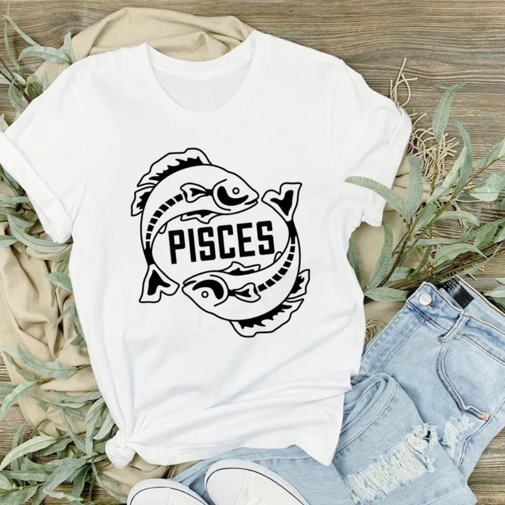 Pisces Zodiac Sign Tshirt Unisex Tees Pisces Fish February March Birthday Gift Short-sleeve Round Neck Regular Fit