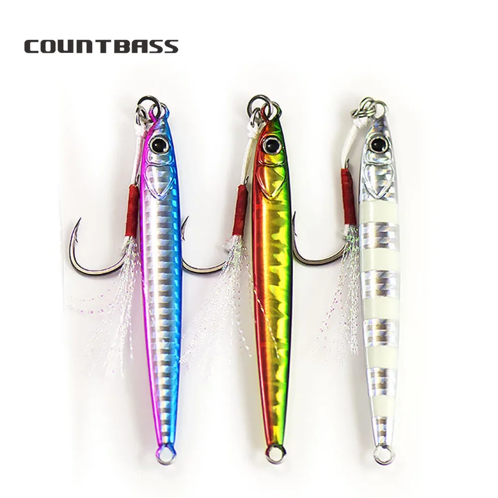 COUNTBASS 3PCS 15g 20g 30g 40g Slide Stick Jigging Fishing Lure Rigged Assist Hook Metal Jigs Slim Bait Casting Jig