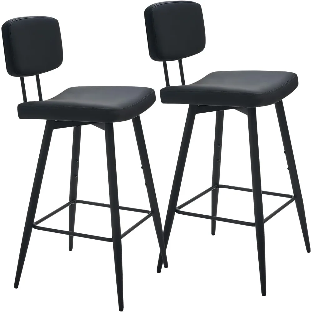 

Tall Bar Stools Set of 2, 30 Inch High Counter Height Barstools with Padded Back Support, Faux Leather Bar Chairs, Metal Legs, f