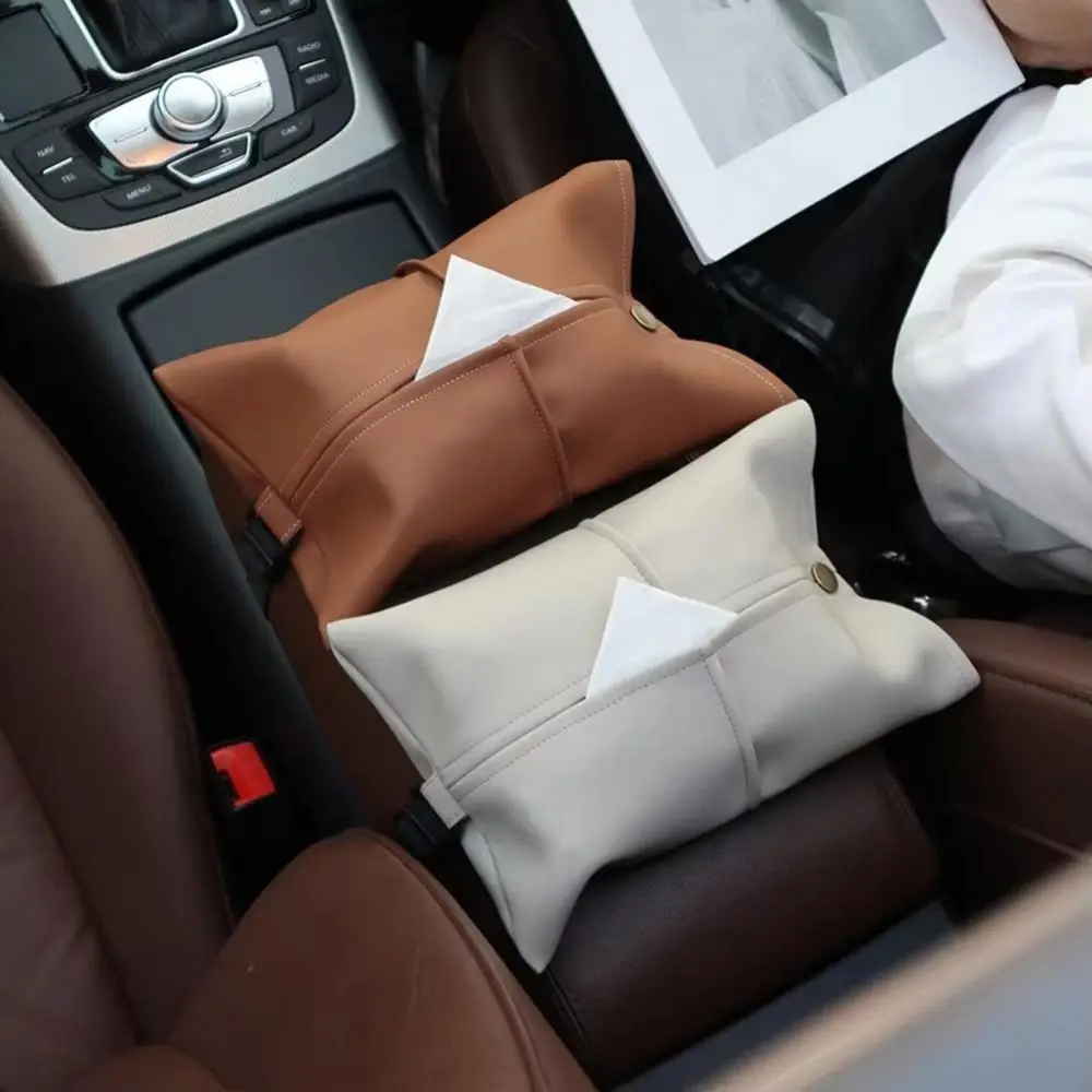 

High-grade Car Tissue Box Wear-resistant Waterproof Car Armrest Tissue Pouch Faux Leather High Quality Tissue Storage Case