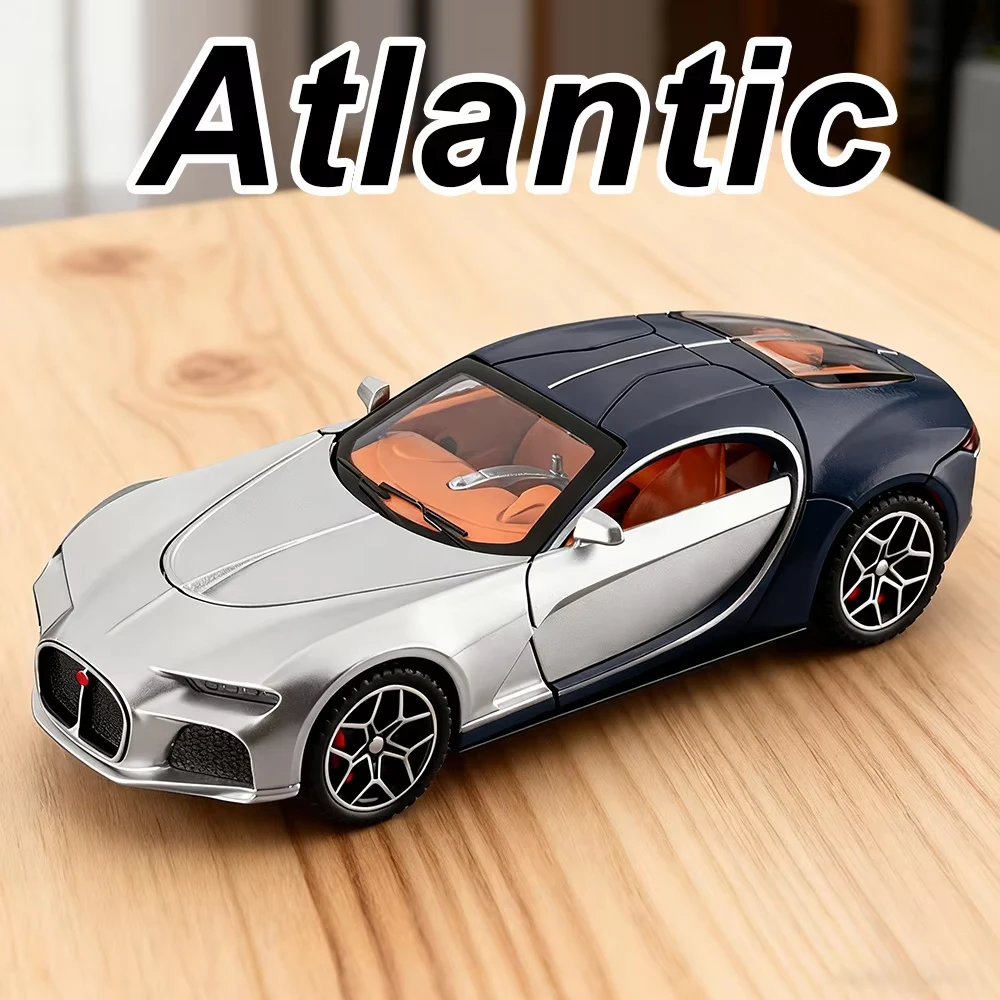 1:32 Atlantic Tourbillon Car Model Alloy Diecast Toys Doors Opened Sound Light Pull Back Miniature Models Office Table Ornament