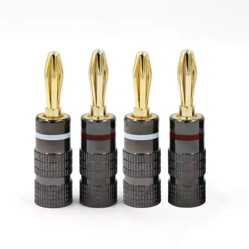 4 Uds nueva pistola enchufes de plátano de Metal 24K conector Banana chapado en oro de 4MM con bloqueo de tornillo para conector de Audio enchufes de altavoz blanco y rojo