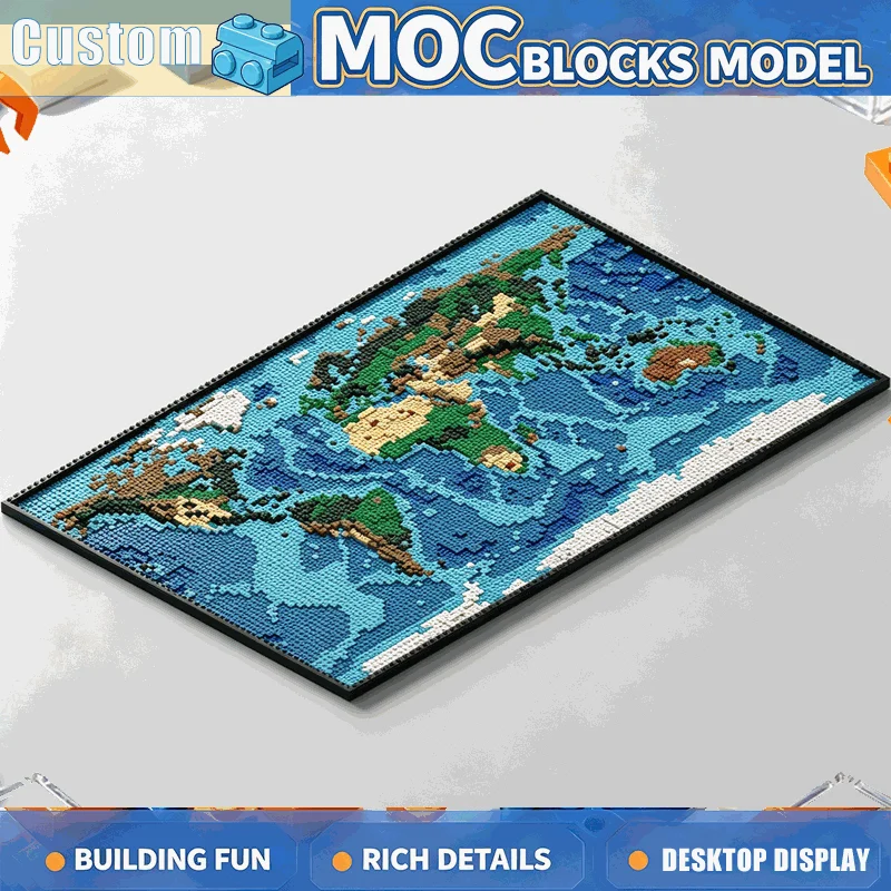 3026PCS MOC Topographic Colored World Map Mosaic Model Building Blocks Custom Puzzle DIY Assembly Creative Educational Toy Gift
