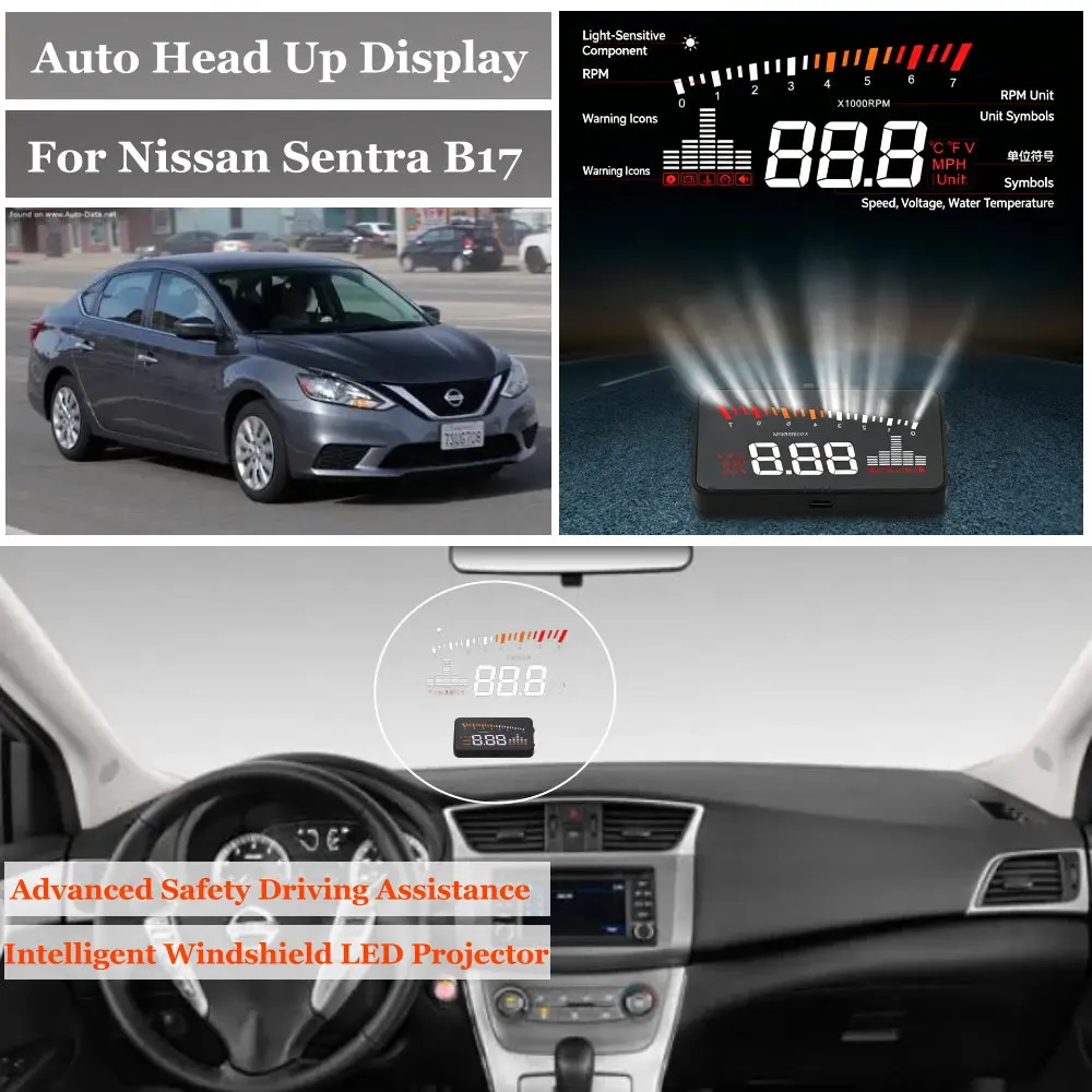 Car Head Up Display For Nissan Terrano D10 Sentra B17 2014-2026 HUD Windshield Projector Accessories Speedometer Odometer RPM - view 2