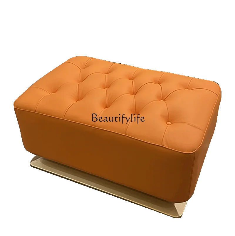 

Italian light luxury leather sofa stool villa living room simple pedal