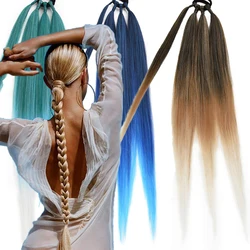 Pferdeschwanz Extensions Synthetische Boxen Zöpfe 26 Zoll Braun Wrap Um Chignon Schwanz Mit Gummiband Haar Ring Ombre Braid Grau