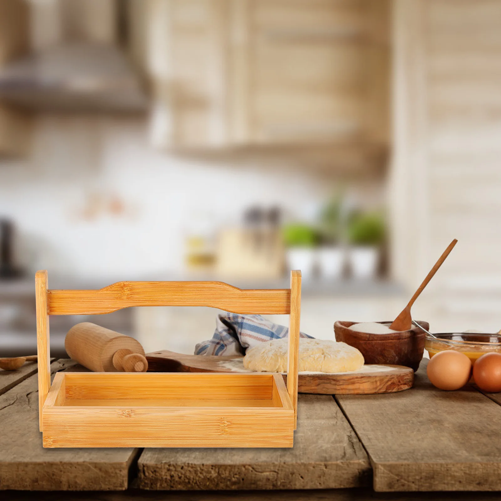 

Serving Bamboo and Wood Display Plate Snack Handle Decorative Khaki Storage Container