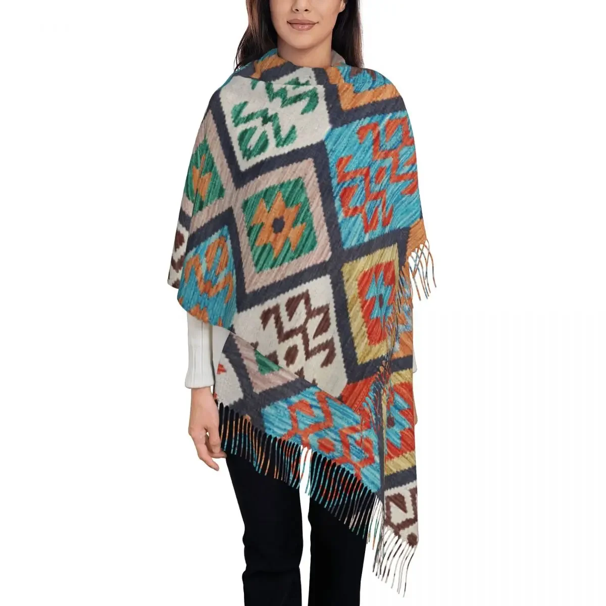 Personalized Print Turkish Kilim Scarf Women Men Winter Warm Scarves Vintage Persian Tribal Bohemian Ethnic Art Shawl Wrap