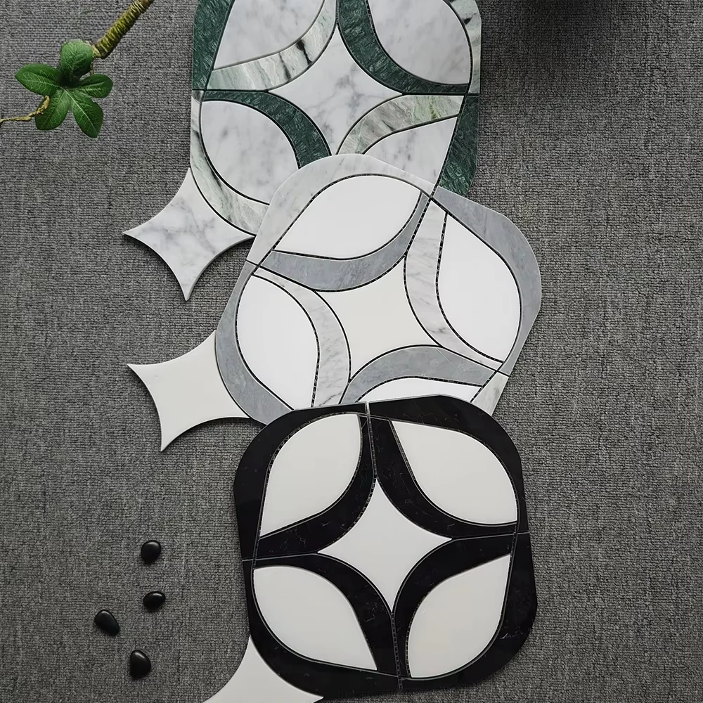 

Modern water jet marble floral pattern mosaic tile 10mm suitable for villa floor interior wall - Parquet design graphic solution