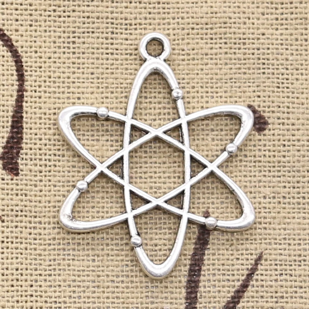 8pcs Charms Science Atomic Operation Trajectory Diagram 33x26mm Antique Silver Color Pendants Making DIY Tibetan Finding Jewelry