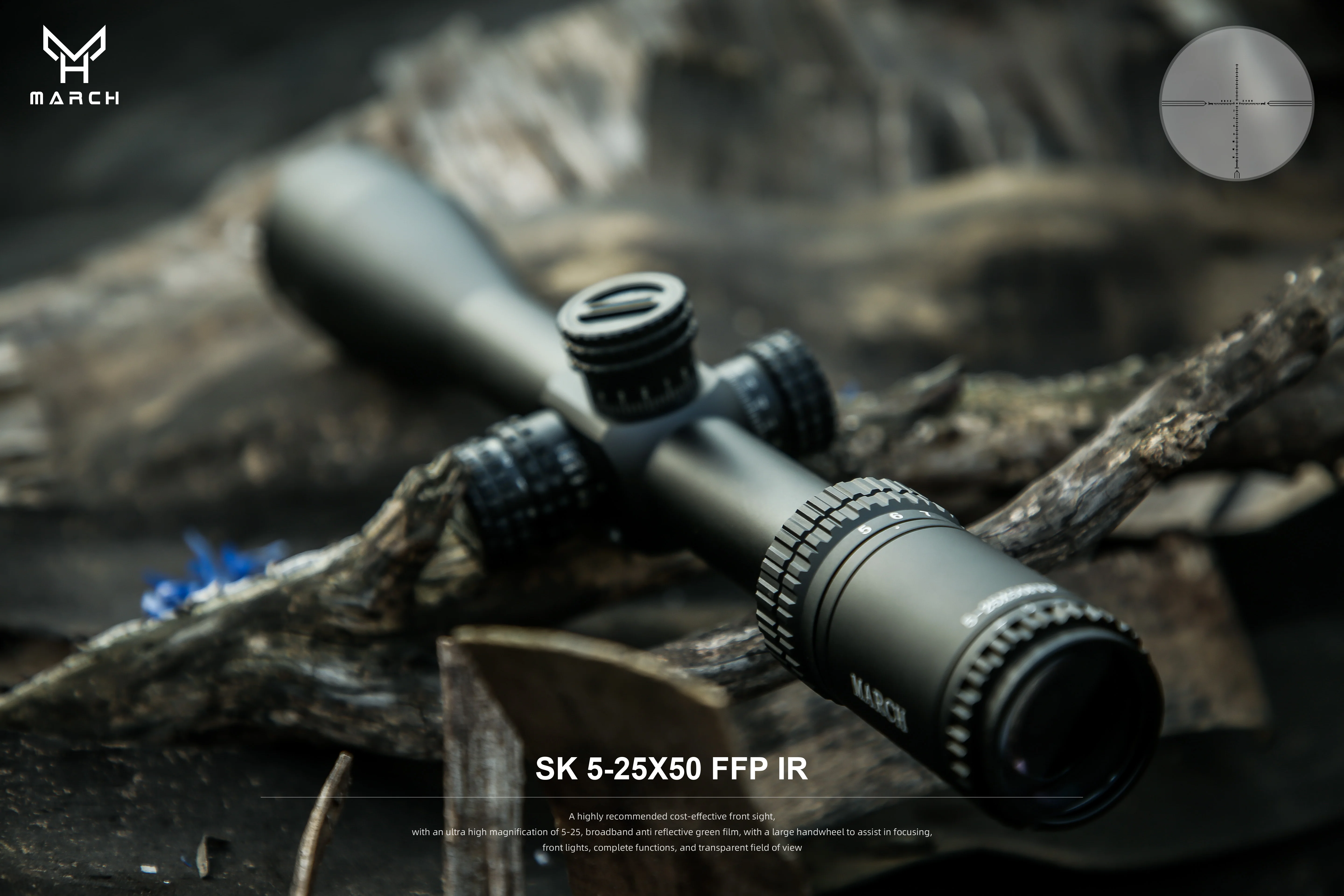 MARCH SK5-25X50 IR FFP Tactical Riflescope Hunting Rifle Scope for Airgun PCP Optical Airsoft Sight Etched Glass