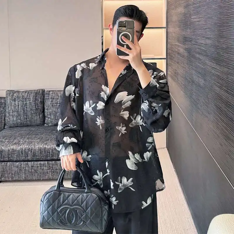 LUZHEN Design Sleeve Niche Long Fashion Shirts Printed Personalized Trendy Elegant Thin Korean High Quality Men's Blouses LZ8706