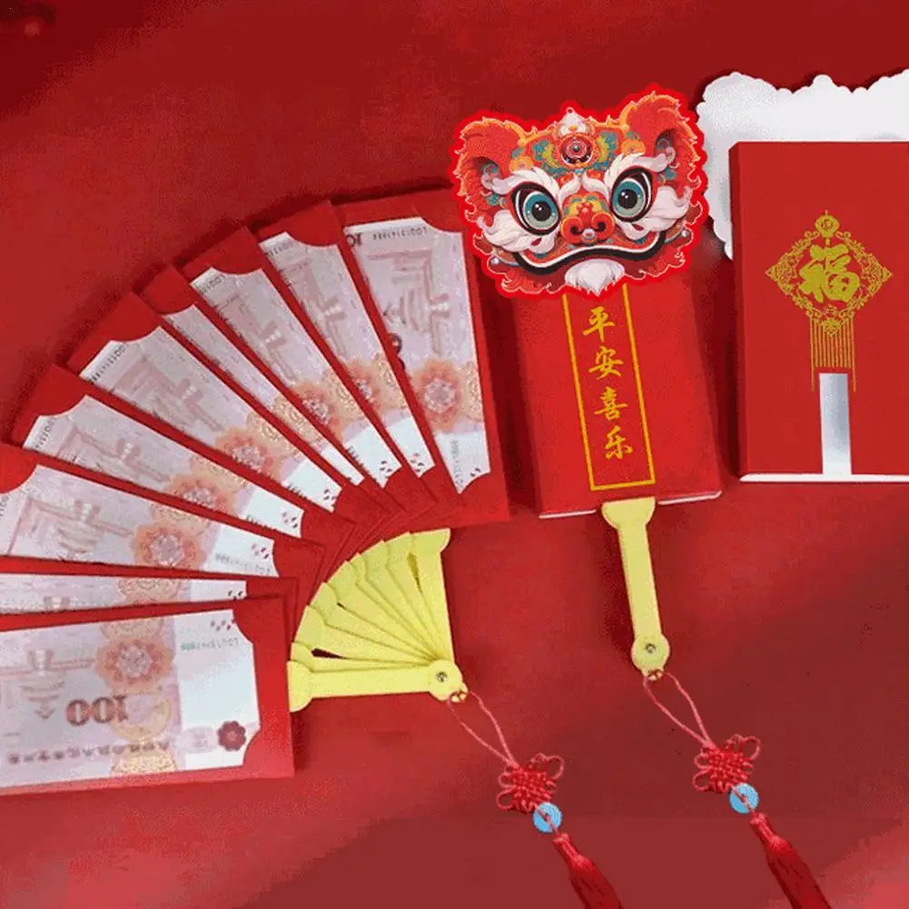 2025 Year Of The Dragon New Year Fan Shape Red Envelopes Folding Red Envelope Best Wish Lucky Money Pockets Gifts