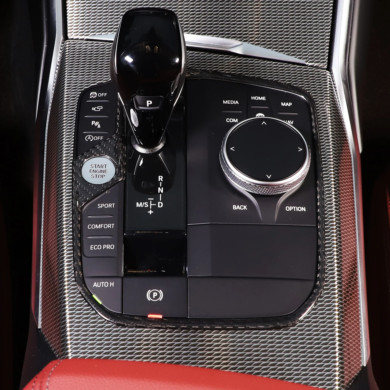 Dla BMW Z4 G29 M2 M4 M8 G87 G80 G81 G82 G83 F91 2019-23 z prawdziwego włókna węglowego przekładnia samochodowa Panel obudowa naklejki wykończeniowe