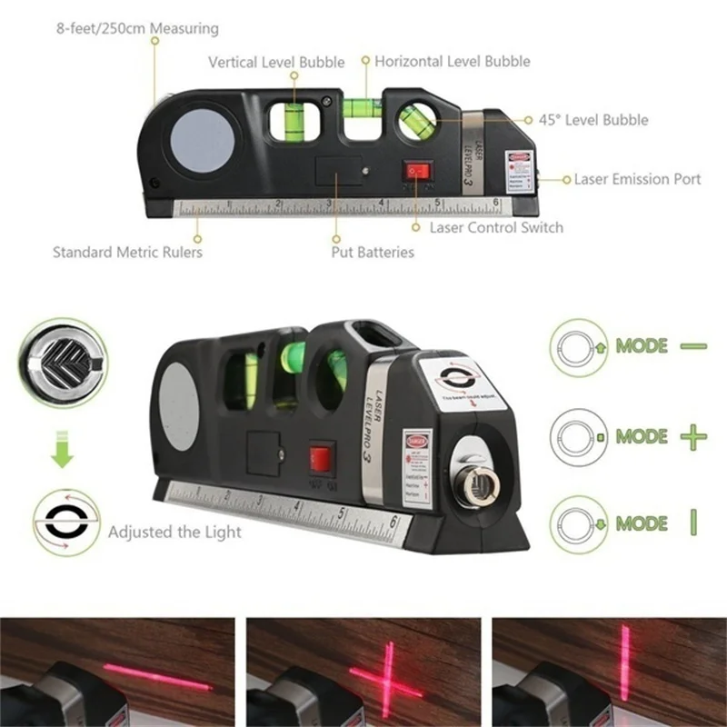 Règle laser multifonctionnelle, règle en acier, ligne droite, niveau laser 11% er, ruban à mesurer vertical