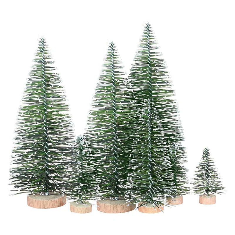 25 PCS Miniature Artificial Christmas Trees 5 Sizes Green With Wooden Base For Decoration DIY Party Decoration Crafts