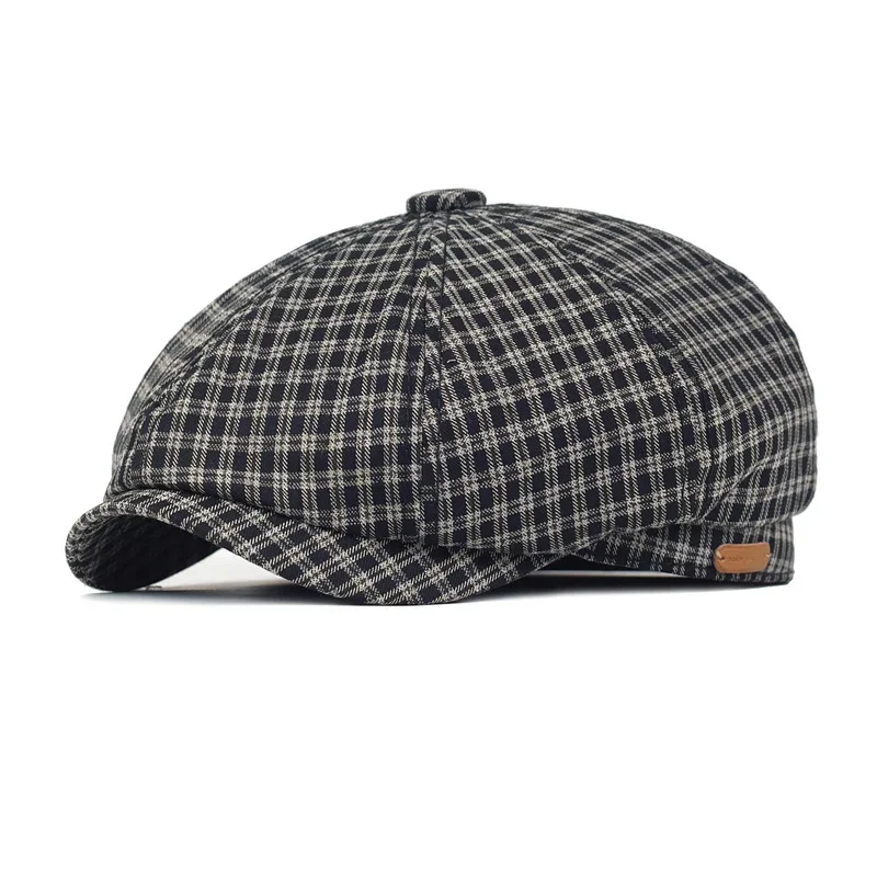 Spring Summer Plaid Newsboy Cap Peaky Octagonal Hat Vintage Soft Casual Berets Cap Visor Flat Ivy Hat Four Seasons