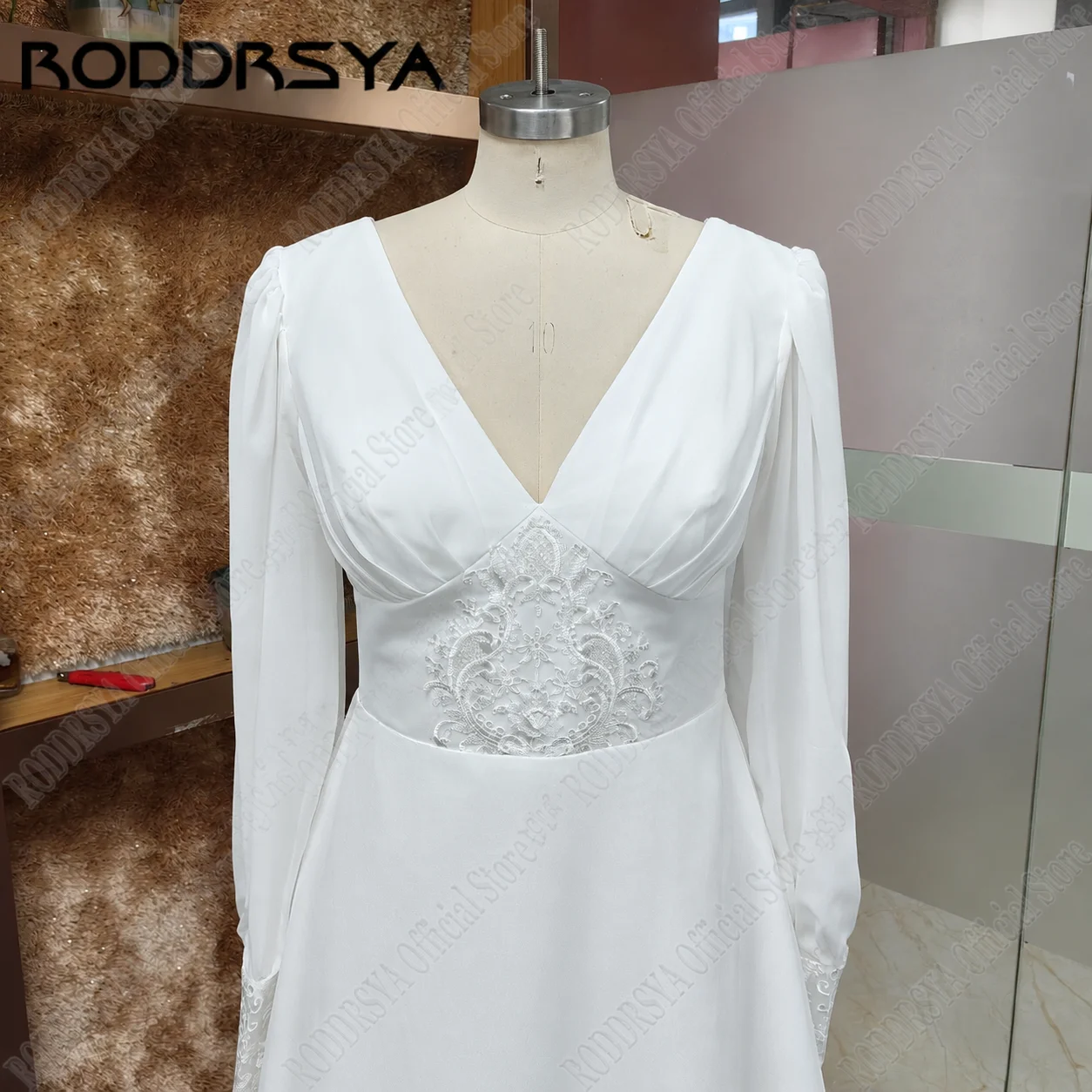 Jeheth Boho A-Linie Chiffon Brautkleider sexy V-Ausschnitt rücken frei Brautkleid Spitze Puff Ärmel Vestidos de Novias nach Maß 2024Jeheth Boho A-Linie Chiffon Brautkleider sexy V-Ausschnitt rücken frei Brautkleid Spit – Detail 11