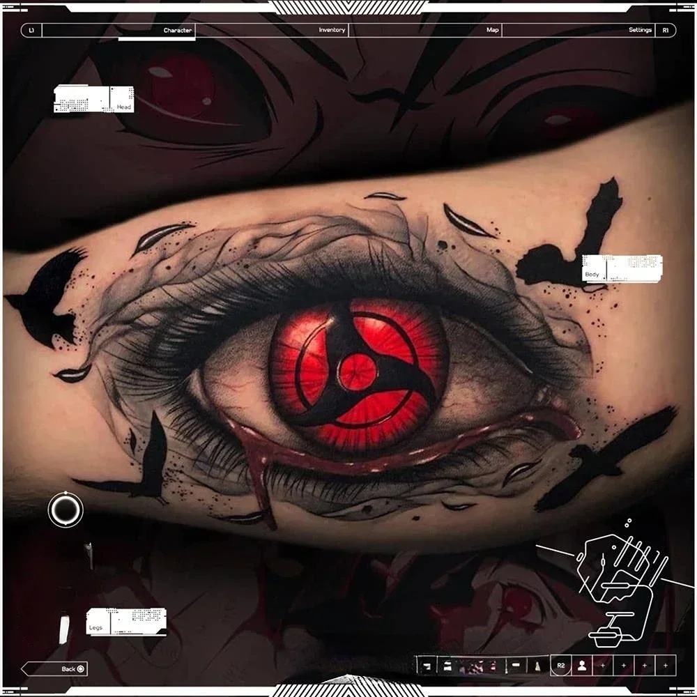 

Anime Temporary Tattoos Cartoon Red Eye of Hell Cool Black Tatoo Hand Waist Arm Body Art Waterproof Fake Tattoo Sticker