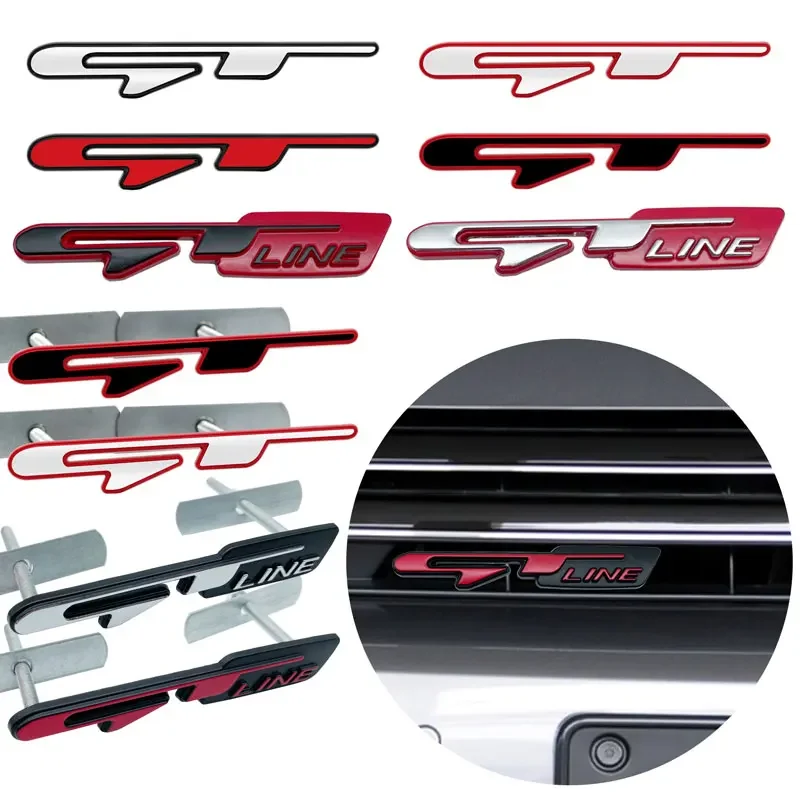 3D Metal Logo GT GT Line Emblem Car Front Grill Badge Rear Trunk Sticker For Kia K3 K5 KX5 Sportage Rio For Peugeot GT RCZ 508