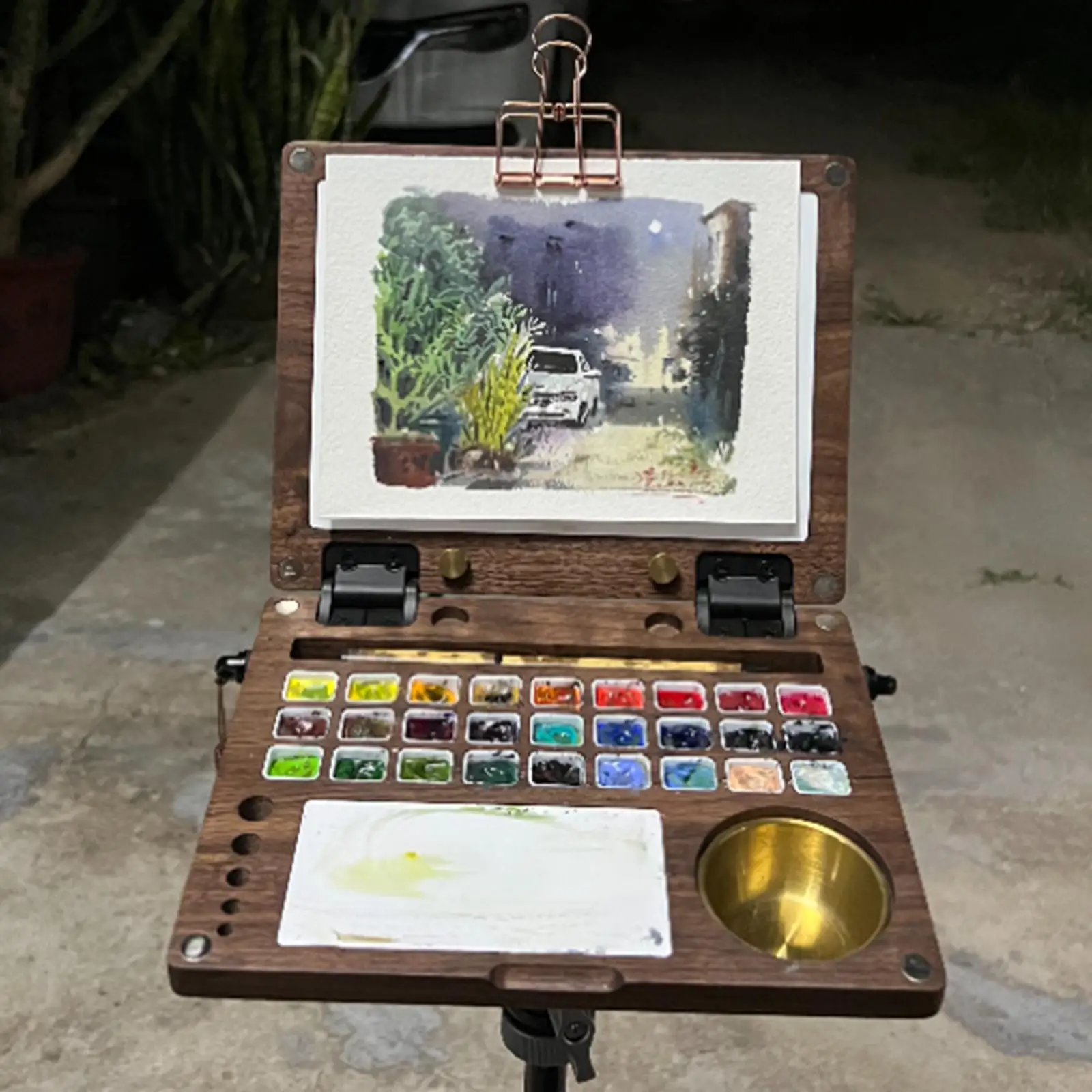 Portable Travel Watercolor Painting Palette Outdoor Sketching Wooden Paint Case Paint Tray DIY Watercolor Paint Palette Box