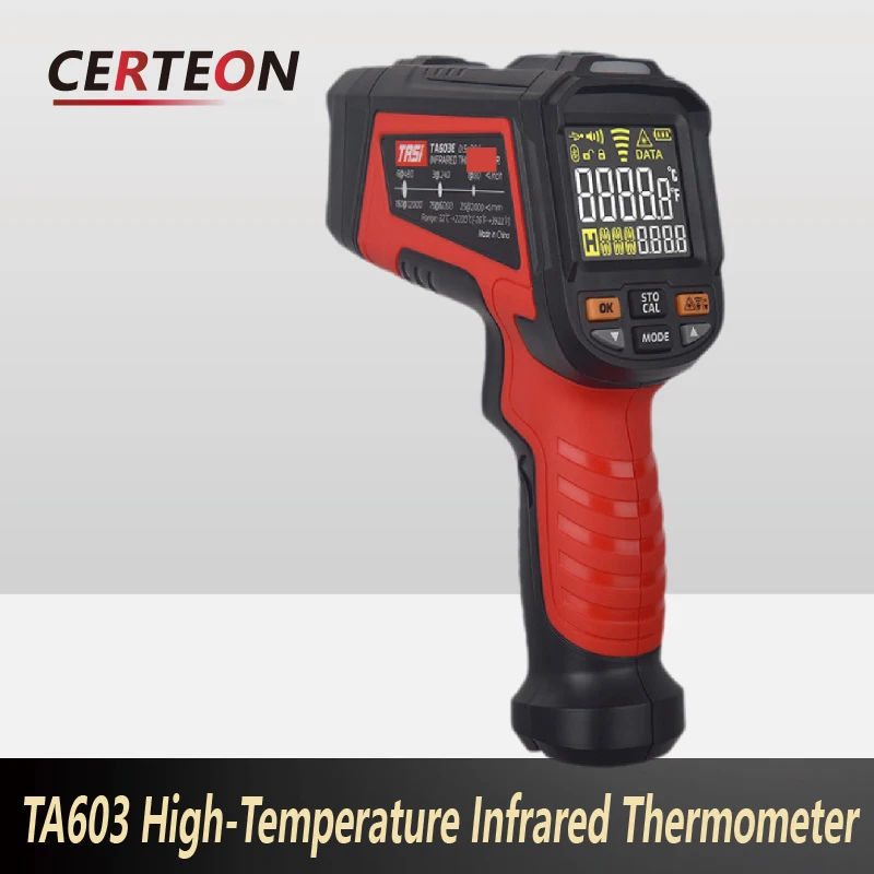 TA603-01 Industrial Infrared Thermometer Gun NonContact Digital IR Pyrometer Adjustable Emissivity 2200C High Precision
