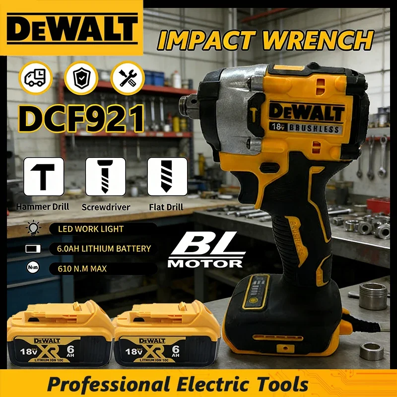 Dewalt DCF921 Cordless Electric Brushless Impact Wrench & Drill High Torque  Professional Power Tool for Auto Repair&Home DIY