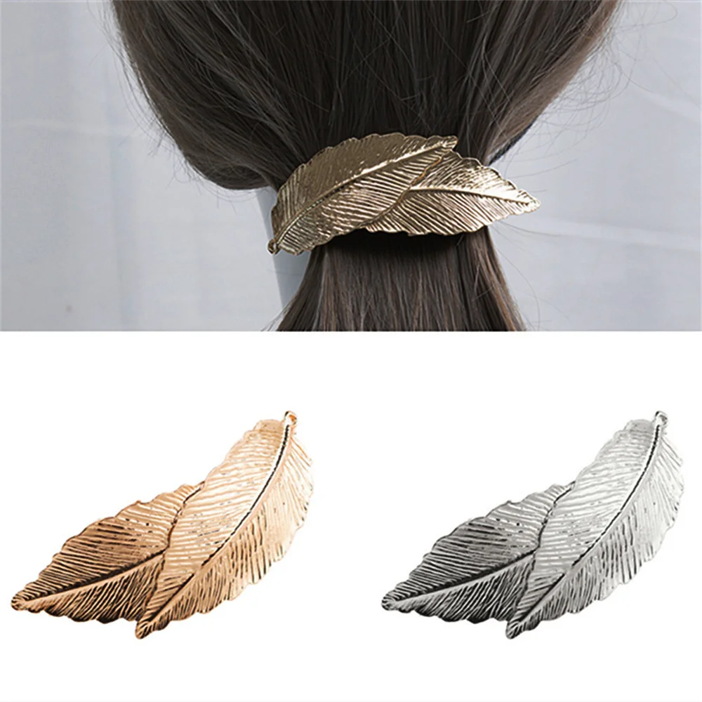 Vintage Metal Feather Leaf Shape Barrettes For Women Girls Beauty Alloy Gold Silver Bobby Pins Lady Party Jewelry Hair Clips