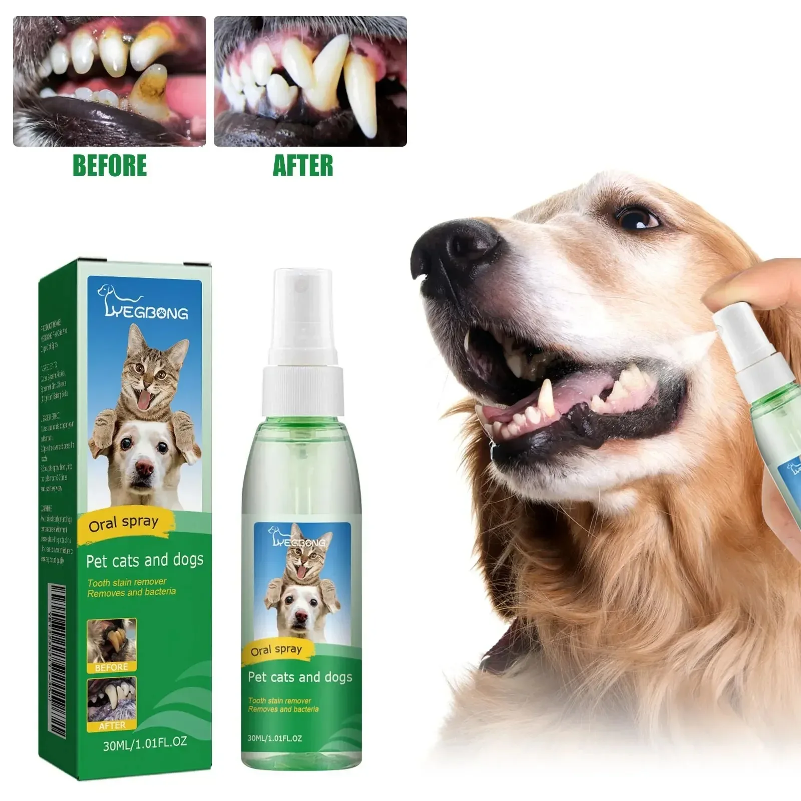 MIRAVEXL Pet Teeth Cleaning Spray, 3eml Oral Care Spray for Cats & Dogs,Fresh Breath Deodorant, Removes Plaque & Tartar Stain