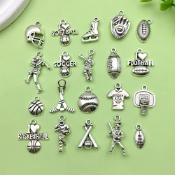20/21pcs Antique Silvery Sports Charms Alloy Athlete, Jersey, Ball Design Pendants for DIY Jewelry Making Accessories