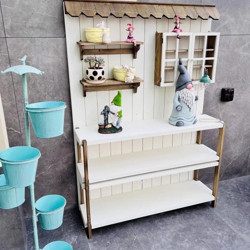 

Outdoor solid wood gardening workbench table garden balcony storage workbench