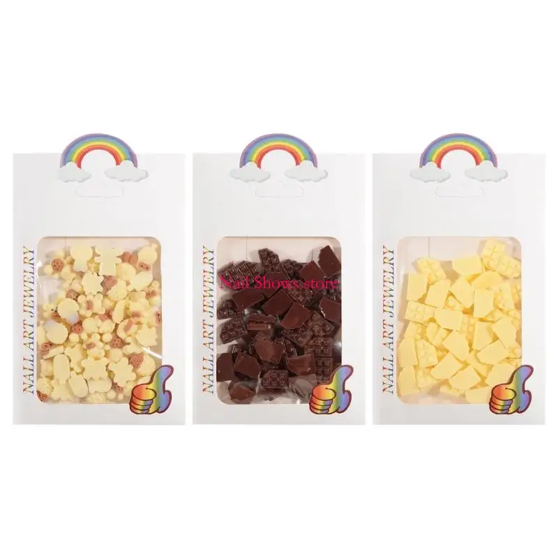 

E0BC Chocolate Nails Art Resin Cartoon Bear for Party