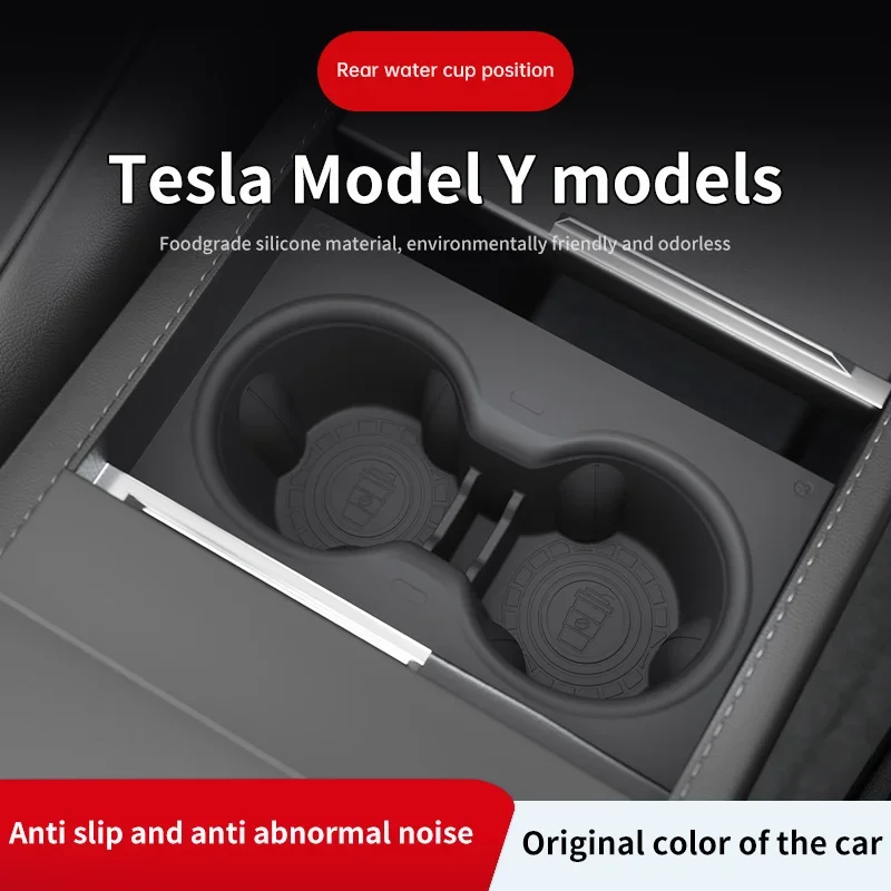 

Custom Fit Cup Holder Silicone Liner for Tesla Y 3 Anti-Slip Protective Insert Easy to Install, Center Console Accessories