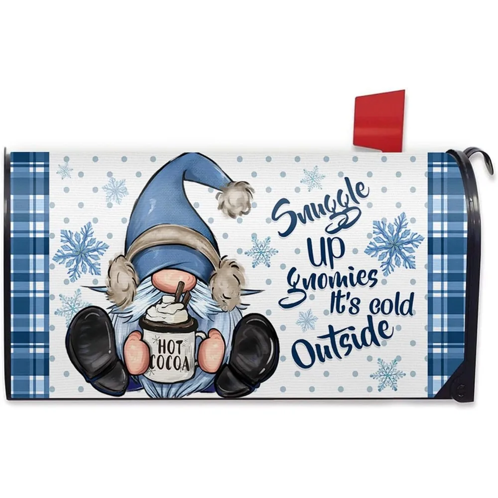 

Snuggle Up Gnomies It's Cold Outside Mailbox Cover Magnetic Standard Size 20.5" x 18", Winter Gnome Decorative Post Letter Box C