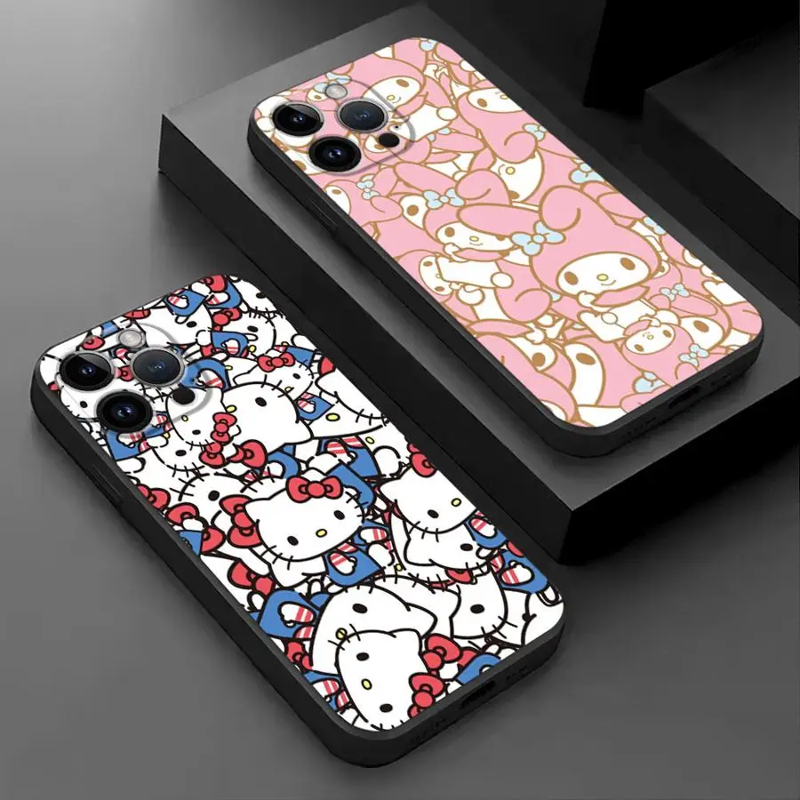 

Black Soft Case for iPhone 16 Pro Max 15 Plus 14 13 12 Mini 11 X XS XR 7 8 SE Silicone Back Phone Cover Melody Kuromi Cute