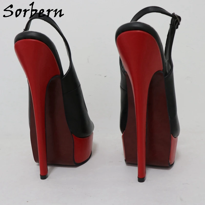 Sorbern Classical Black Red Slingback Sissy Boy Open Toe Platform 20CM Stilettos Real Leather 16cm High Heel Shoe Custom Color