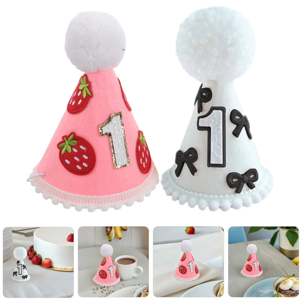 

2pcs Baby Crown Infant Princess Hat First Birthday Crown For Girl Newborn Lightweight Adjustable Felt Party Hat Photo Booth