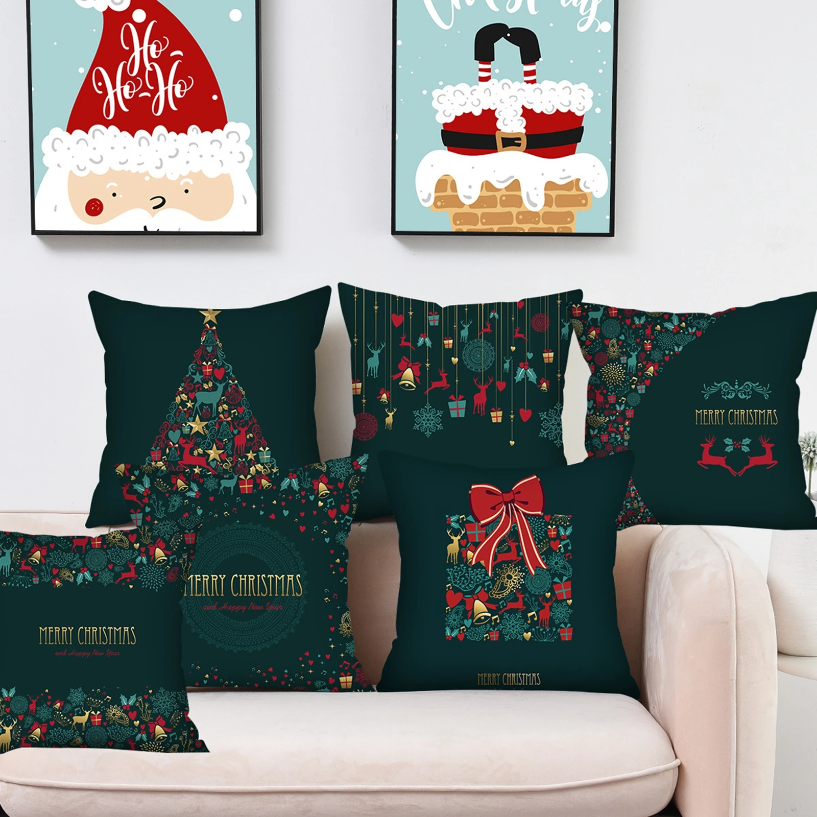 Christmas Pillow Covers Fashion Green Cushion Covers Winter Holiday Pillow Cases for Sofa Couch Bed Xmas Decorations