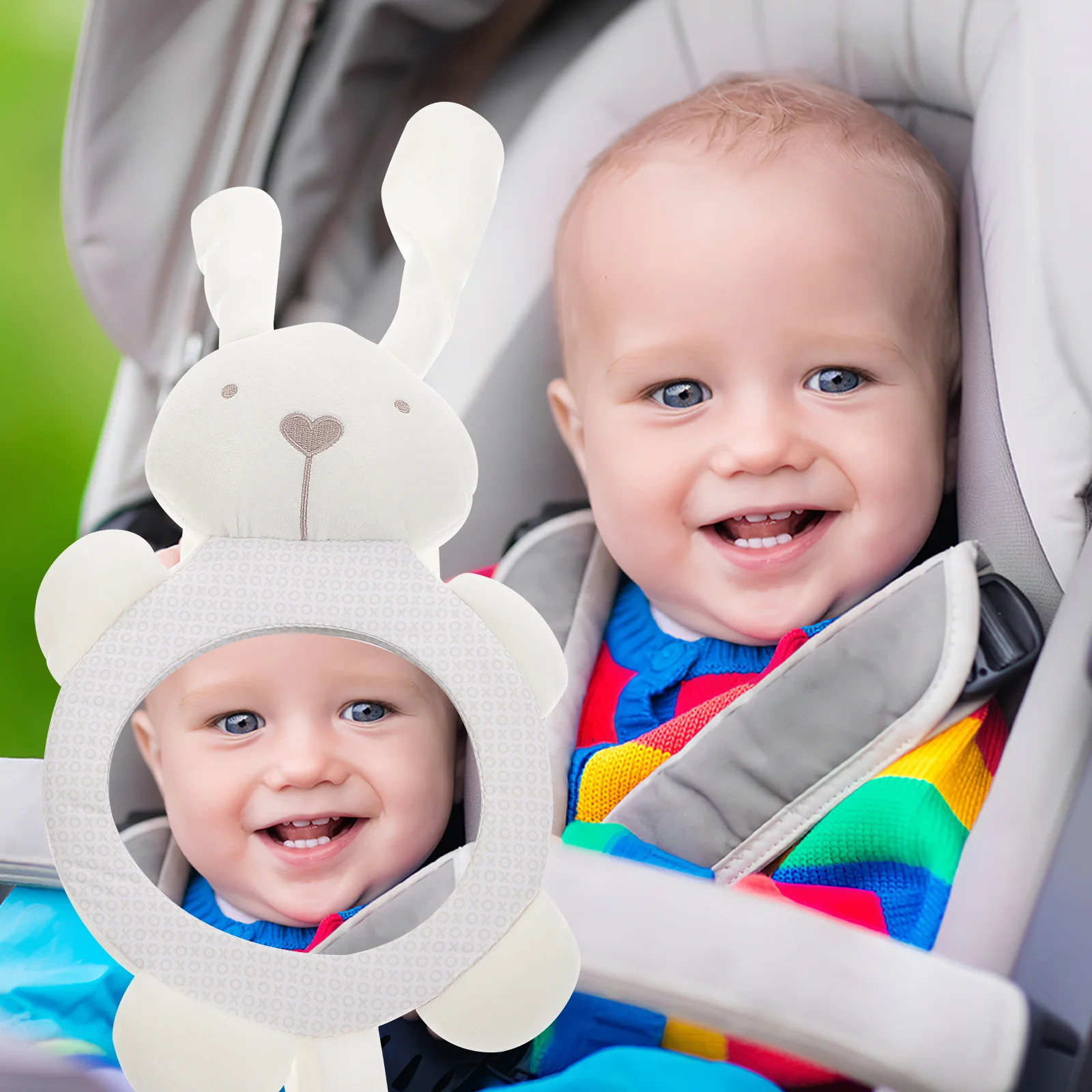 مرآة سيارة للمقاعد الخلفية التي تواجه، مرآة أمان مقاومة للكسر بتصميم أرنب كرتوني لطيف لمراقبة الرضع #1